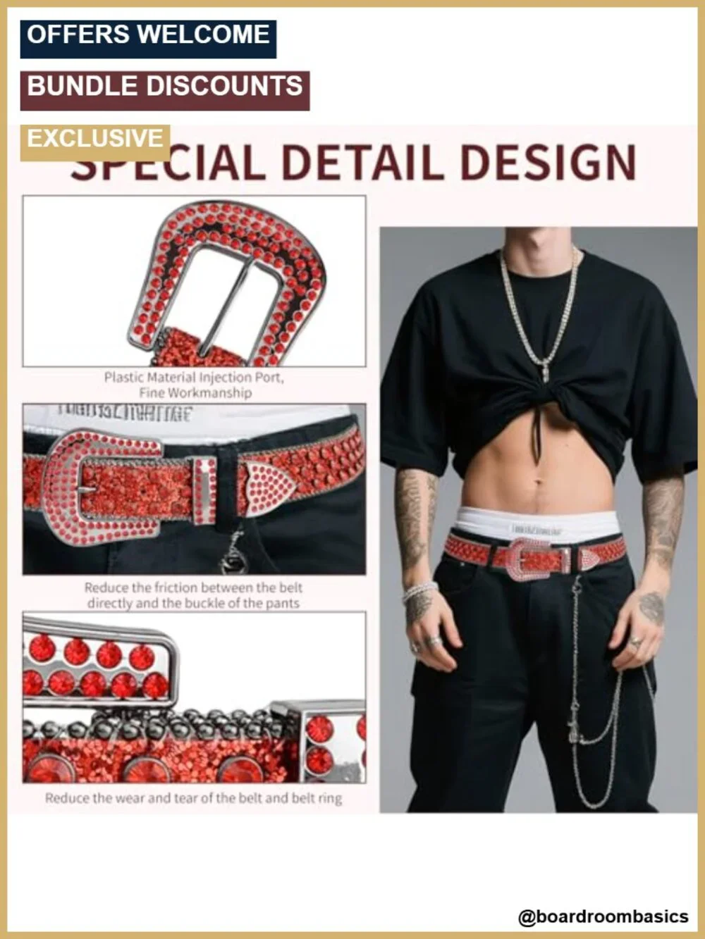 Rhinestone Crystal Studded PU Leather Cowboy Western Belt
